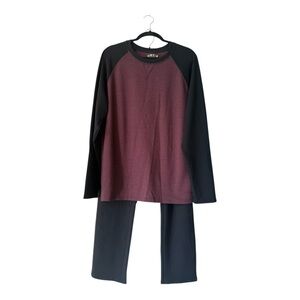 Orvis Lounge Pajama Pants SET Raglan Long Sleeve Top Black Pants Tall 32” Large